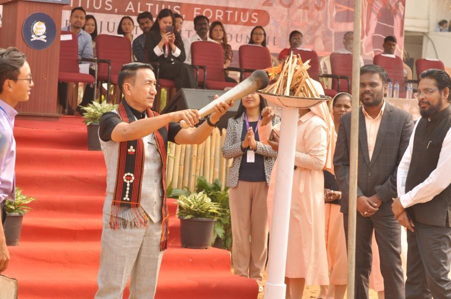 Opening ceremony of 6th Athlitika Kai Festivporium Meet, 2023 was conducted by students of St Joseph University (SJU) on March 6.